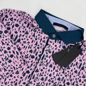 Greyson Magical Ferns Polo Shirt Mens Pink Leaf Print Golf Casual M Mauve Mist‎